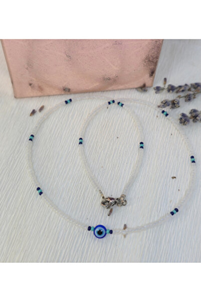 Amma Design White Toho Necklace with Eye