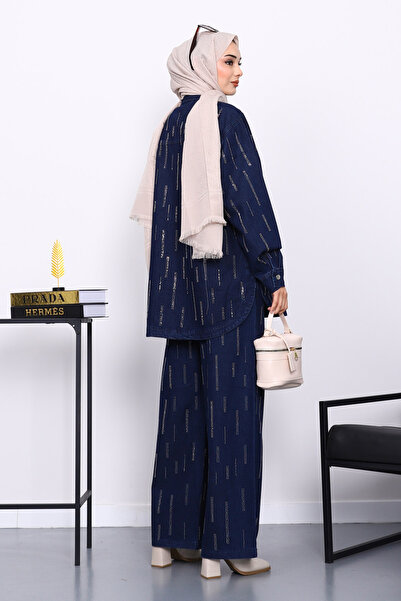 İmajButik Navy Blue Stone Shirt and Trouser Denim Suit