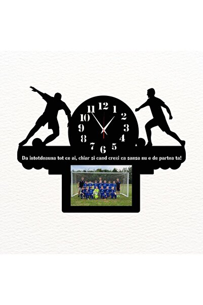 damoro Ρολόι τοίχου 1 εικόνα, Ποδόσφαιρο, Κείμενο με κίνητρα, ξύλο, μαύρο