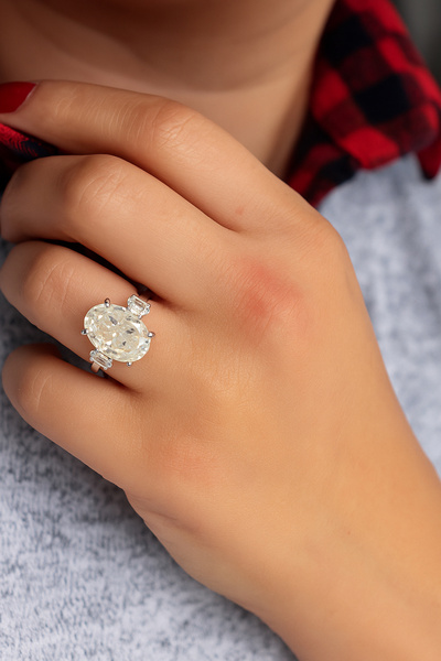 Silveranka 925 Ayar Gümüş Açık Sitrin Elmas Kesim Oval Taş Yüzük – Premium Ka...