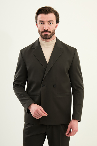Mcr Düz Oversized Mono Yaka Double-Breasted Men's Suit Khaki - 45427.25K