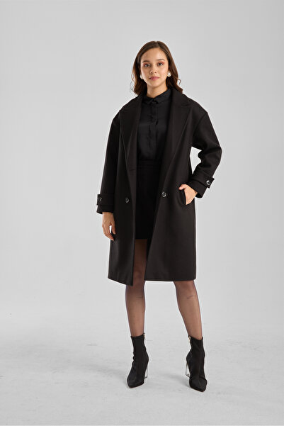 Bolivente Black Regular Double-Breasted Collar Coat