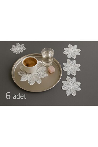 Esteks Dantel ve Tekstil Aksesuarları Cadiz Model Dekoratif Güpür Dantel Kahve Kokteyl Sunum Peçetesi