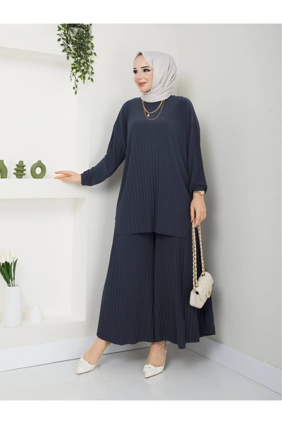 modapark.ist Kadın Yeni Sezon Kendinden Piliseli Şık Etek Görünümlü Pantolon Tunik Takım