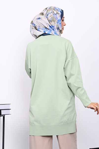 İmajButik Water Green Crew Neck Cold Thread Knitwear Tunic