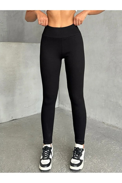 Coşkun GİYİM Women's Yülekbel Fleece-Lined Corded Fabric Leggings Black 1024