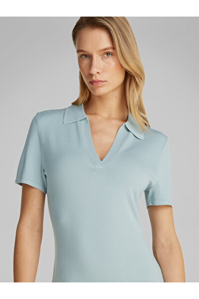 Calvin Klein Women Cloud Blue Liquid Shine Short Sleeve Mini T-Shirt Dress