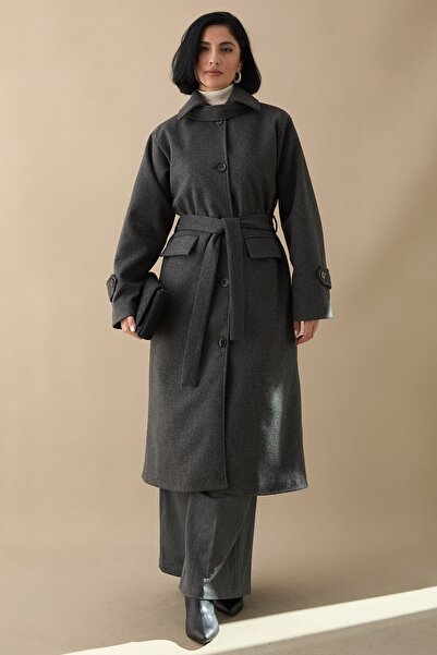 InStyle Пальто з капюшоном, кишенями на клапанах, антрацитовим кашеміром