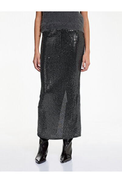 Koton Slim Fit Semi-Transparent Midi Sequin Skirt with Slit Detail