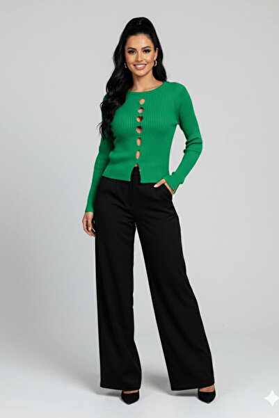 oshebu Green - Women's Low-Cut Knit Sweater