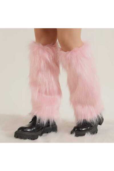 milio Pembe Renk Peluş Kürk Tozluk Uzun Tüylü Standart Beden 40 Cm Bacak Isıtıcı