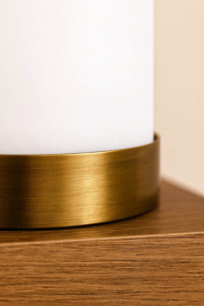 oceanpoint Wood & Brass Detailed Wall Sconce, Opal Cylinder, 15×13 Cm, Hallway/Entrance/Bedside Lighting