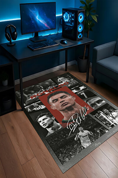 Halura Ronaldo CR7 Futbolcu Desenli Kaymaz Taban Makinede Yıkanabilir Gaming ...