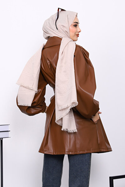 İmajButik Tan Balloon Sleeve Belted Leather Jacket