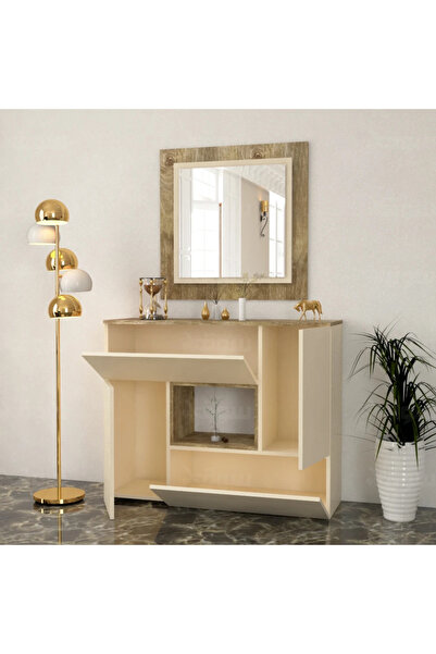 Stylish Home Beige wooden entry table and cabinet - MD01