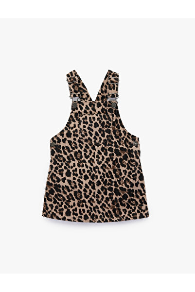 Koton Φόρεμα Gilet από βαμβακερό τζιν με τετράγωνο λαιμόκοψη και τσέπες με σχέδιο λεοπάρ
