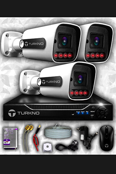 Turkno 3 Kameralı Zebra 3 Dış Kamera Set HDD'siz 5 MP 2K Net Gece Görüşlü Güv...