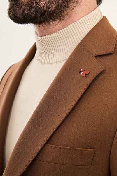 Mcr Plain Slim Fit Mono Collar Pocketed Trousers with Elastic Men's Suit Camel - 45411.25K