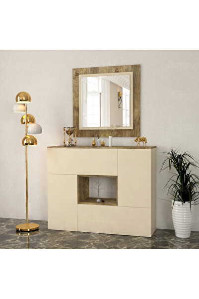 Stylish Home Beige wooden entry table and cabinet - MD01
