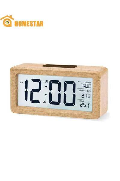Generic HOMESTAR Clock Wooden Digital Alarm Clock, LED Digital Clock with Date Display, Temperature, Batter