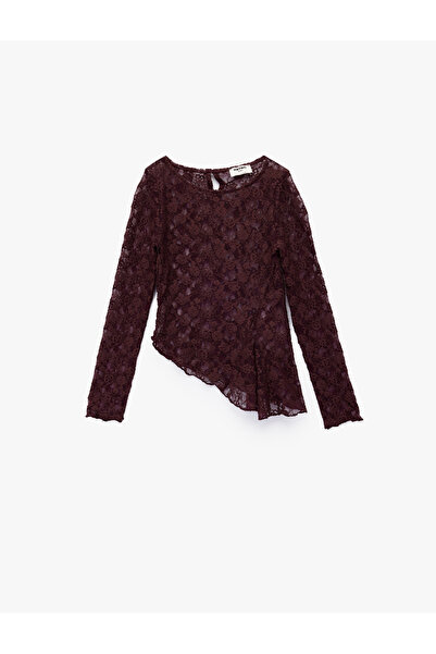 Koton Uzun Kollu Bisiklet Yaka Asimetrik Kesim Dantel Yılbaşı Bluz