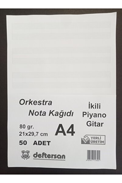 DEFTERSAN A4 Orkestra Nota Kağıdı İkili portreli piyano gitar 80 gr. 50 adet