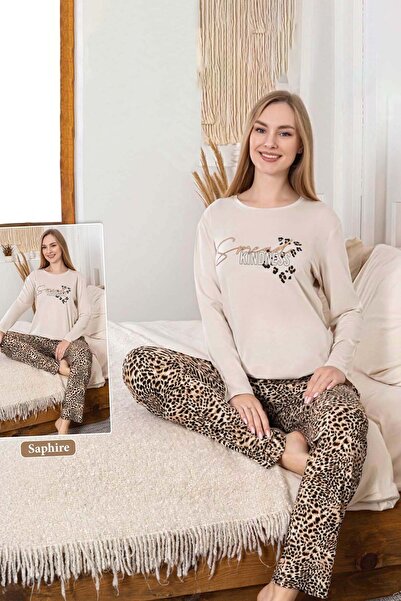 REMSA Women's Leopard Print Saphire Pajama Set 0473 Beige