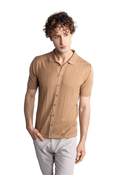 İgs Норкова приталена в'язана футболка з короткими рукавами та коміром-поло на ґудзиках