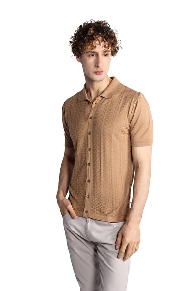 İgs Норкова приталена в'язана футболка з короткими рукавами та коміром-поло на ґудзиках