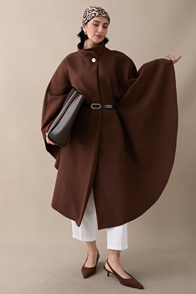 InStyle Μακρύ πανσό με ζώνη καφέ χρώματος