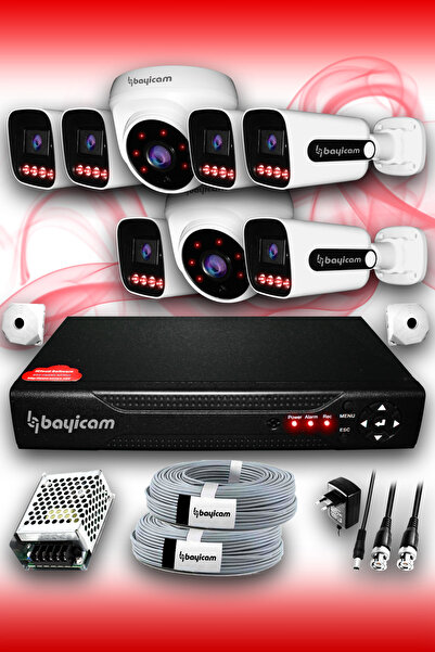 Bayicam 8 Kameralı Süper 2 İç Kamera Set HDD'siz 5 MP 2K Net Gece Görüşlü Güv...