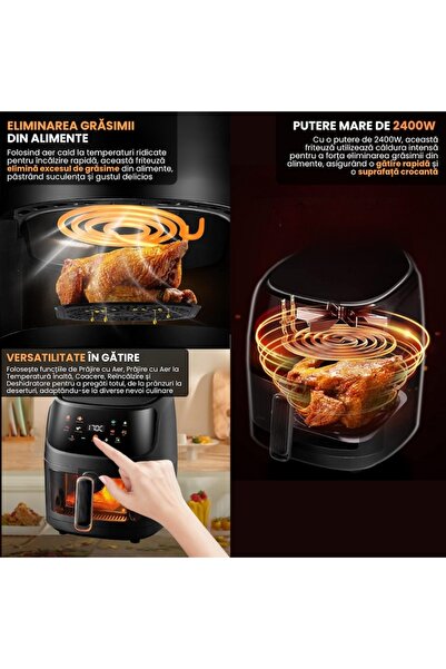 Full Abundance Air Fryer 2400W with NTC Temperature Control, 8 Preset Programs, 360° Cooking, Black