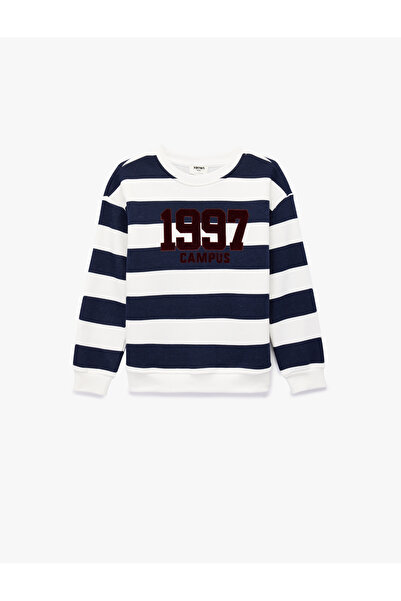 Koton cu imprimeu Manecă lungă guler rotund Dungi cu căptușeală din fleece Sw...