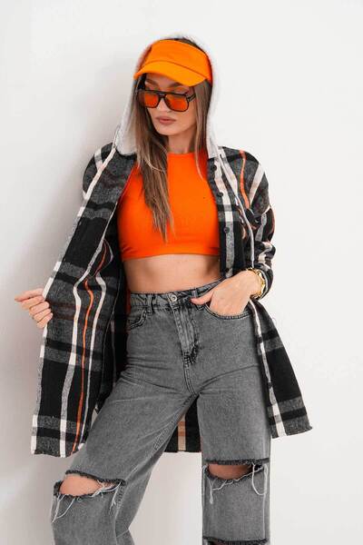 Polologin Butik Women's Lumberjack Black White Orange Stripe Detailed Hooded ...