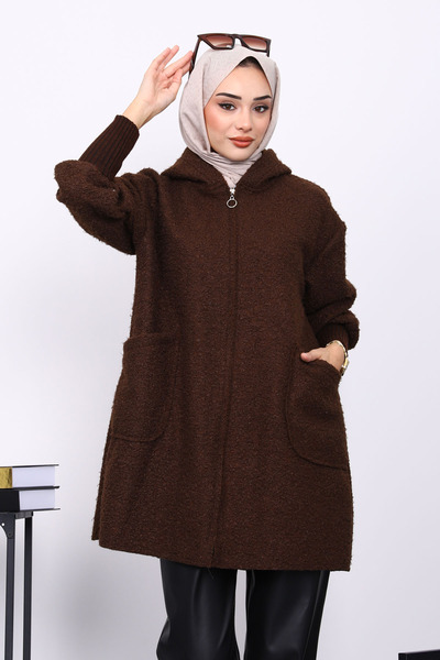 İmajButik Καφέ παλτό με τσέπες με φερμουάρ