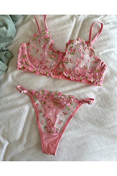 makkash Plus Size C Cup Pink Underwear Set - Lingerie