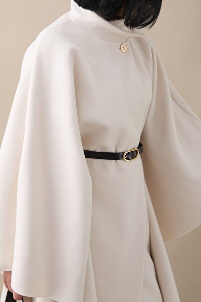 InStyle Belted Cashmere Cream Long Poncho