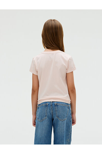 Calvin Klein Girls Silver Peony Floral Embroidered Short Sleeves T-Shirt