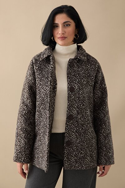 InStyle Palton scurt maro amar cu căptușeală jacquard