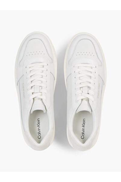 Calvin Klein Men Abstract Animal Jacquard / A White Leather Low Top Lace Up Sneakers
