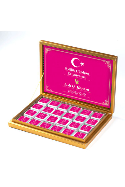 Hacı Şerif Evlilik Cüzdanı Nikah 72 Adet Madlen Çikolata Gold Kutu