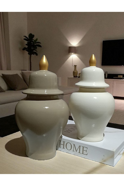 VERA HOME DECOR Ceramic, Hand-Painted Decorative Beige and Cream Shah Cube, Vase