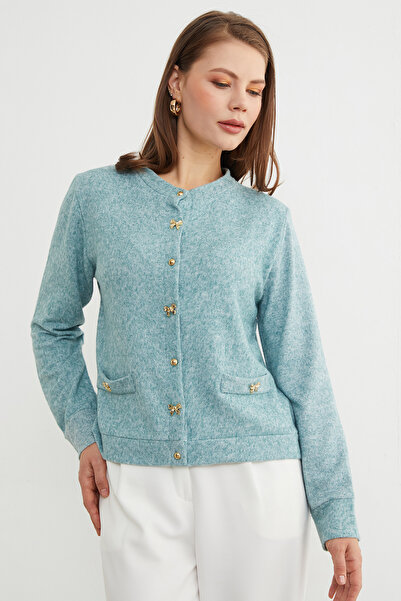 Fulla Moda Bow Buttoned Pocketed Knitwear Cardigan