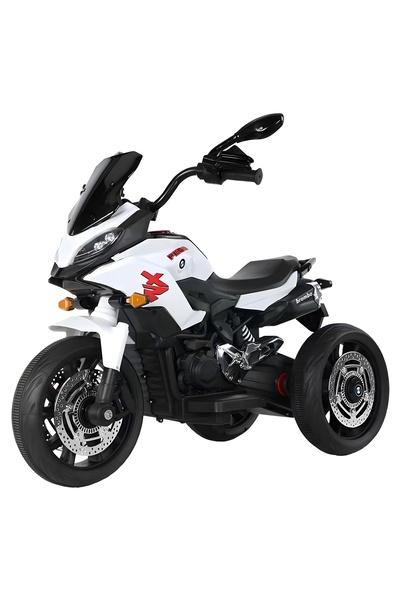 My modern game 12V electric ride-on quad bike with a sporty design and three battery-powered wheels