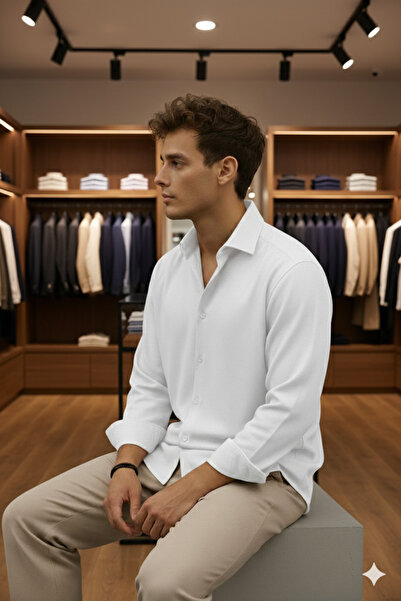 Mamlay White Half Oversized Men's Shirt