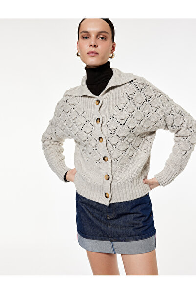 Koton Long Sleeve Buttoned Turn-Down Collar Knit Cardigan