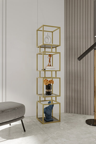 Marsah Home Μεταλλικό ράφι Rio Gold με σκληρυμένο γυαλί 160x34 εκ.