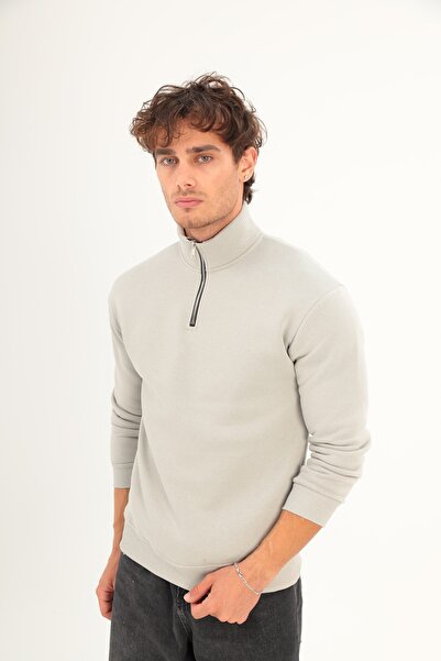 FRANCO RENZO Unisex Standard Cut Cotton Sweatshirt with Fleece Inside, 3 Threads, Half Zipper