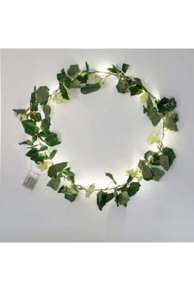 OEM Decorative Garland with Green Leaves, White Flowers and Battery Lights 1.8 m