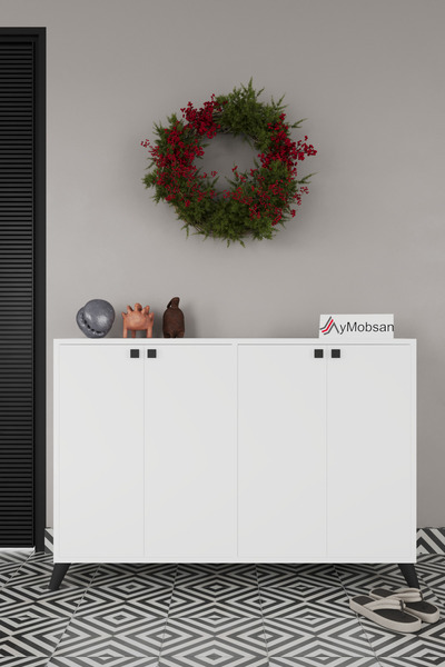 AYMOBSAN Artemis 4 Kapaklı 3 Raflı Ayakkabılık Beyaz